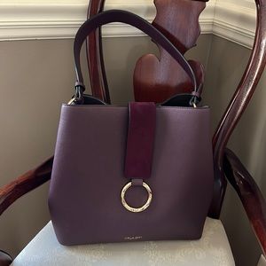 Luella Grey London Grace casual hobo bucket bag, faux leather, dark plumb color